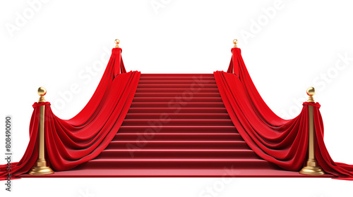 Red carpet isolated on transparent white background, clipping path photo