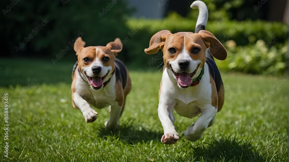 In the summer, beagle dogs sprint across the verdant lawn. In the summer, beagle dogs sprint across the verdant lawn.