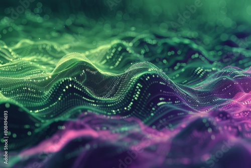 A green and purple wave with a lot of dots