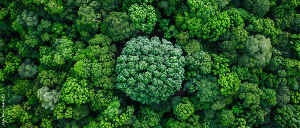 A lush green forest with a large tree in the middle A lush green forest with a large tree in the middle