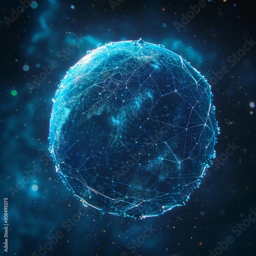 A blue planet with a network of lines connecting it