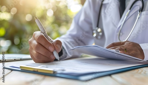 doctor writing on a document