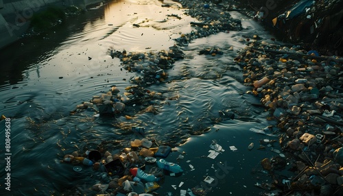 garbage strewn in the river