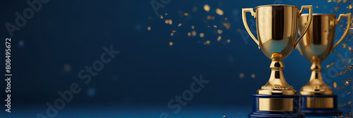 trophy isolated on blue background. Champions award, sport victory, winner prize concept