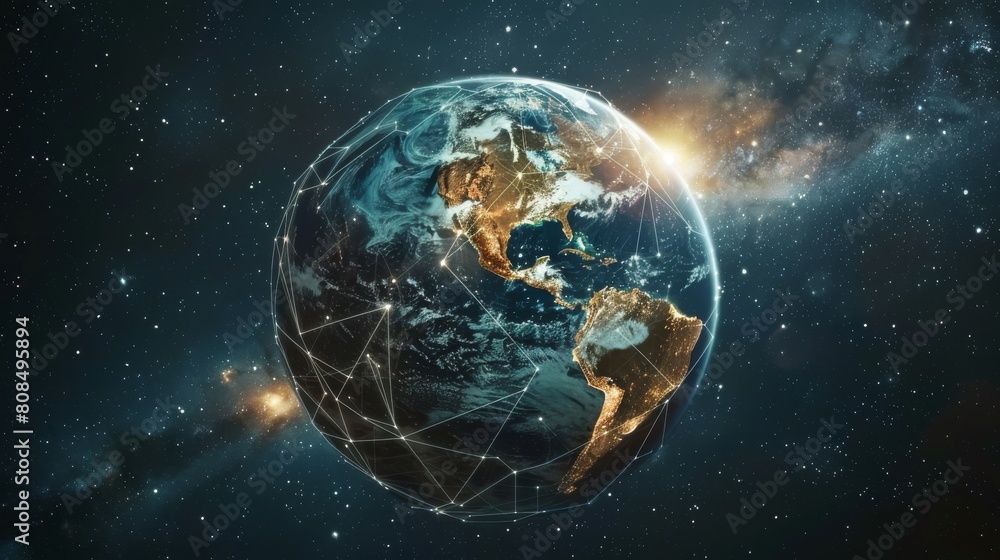 Fototapeta premium A planet with a network of lines connecting it to other planets