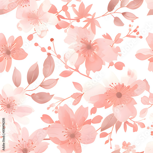 seamless pattern with pink flowers. Generative AI