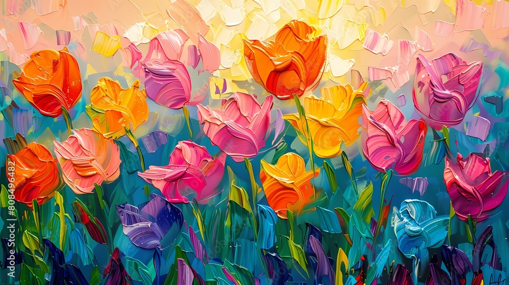 Color tulips oil painting texture poster background
