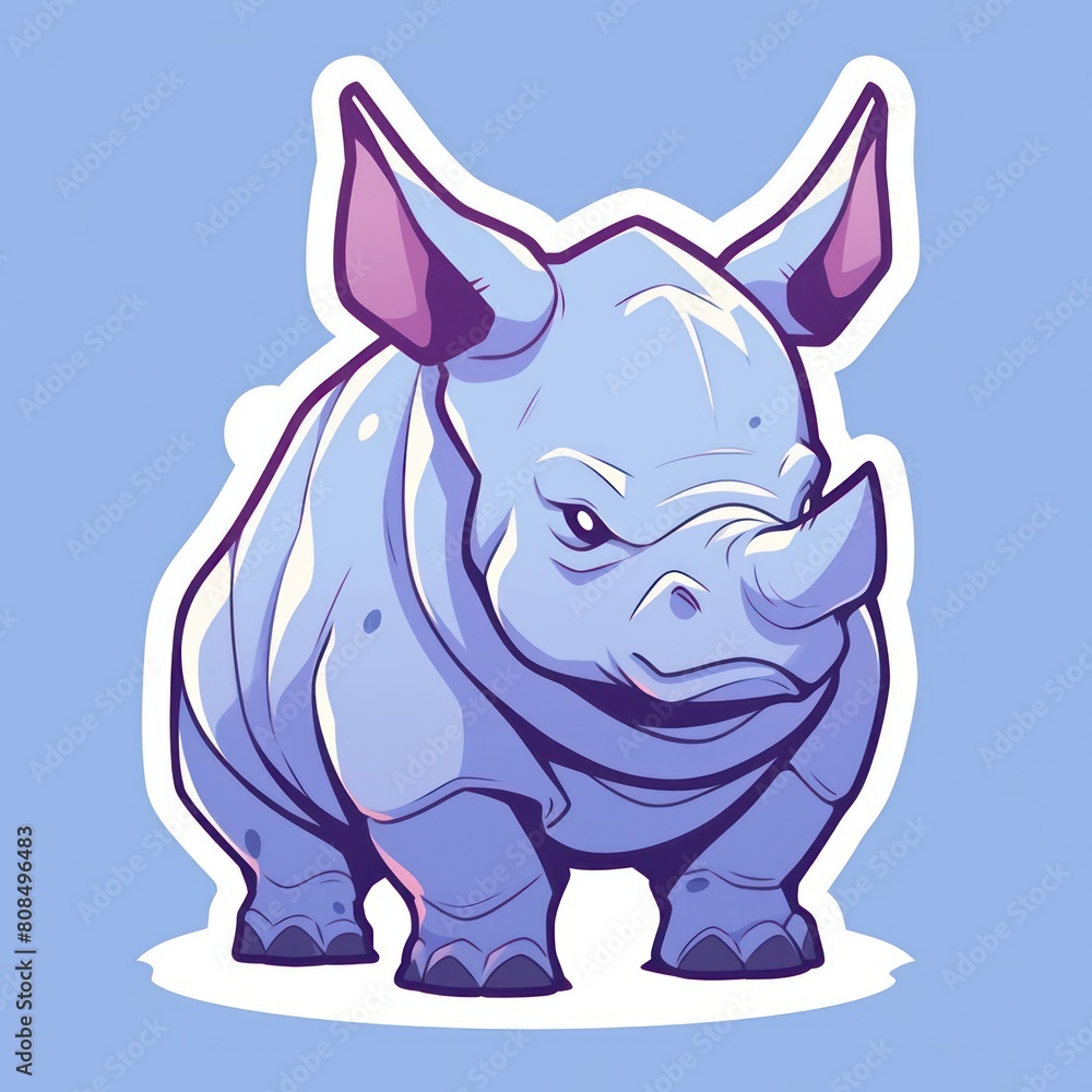 Naklejka premium rhino animal chibi cartoon style isolated plain background