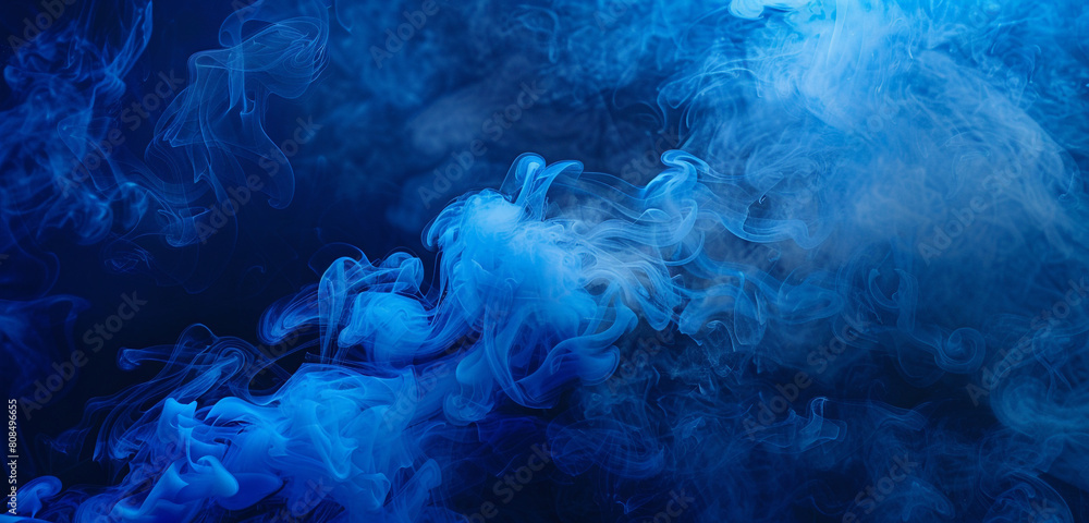 Dramatic compositions with swirling dynamic midnight blue smoke.