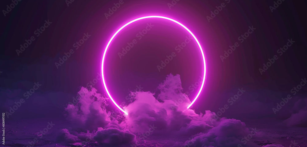 Dark night sky with a cloud highlighted by a periwinkle neon ring, 3D style. Dark night sky with a cloud highlighted by a periwinkle neon ring, 3D style.