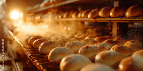 A closeup of bread rolls being baked in an oven,