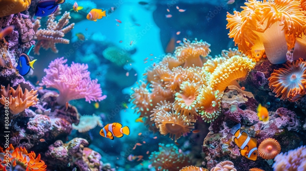 Obraz premium A coral reef teeming with colorful marine life