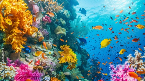 A coral reef teeming with colorful marine life