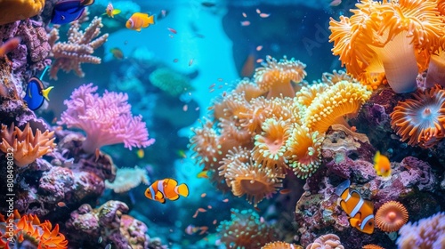 A coral reef teeming with colorful marine life
