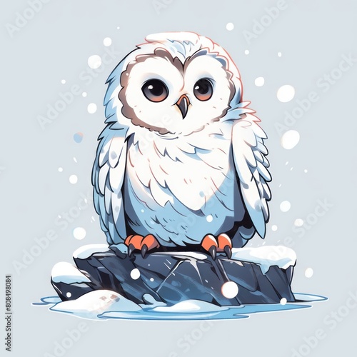 snowy owl animal chibi cartoon style isolated plain background photo