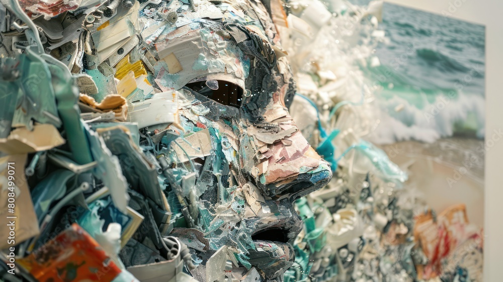 Fototapeta premium piece of art made from recycled materials, such as a sculpture or a painting,
