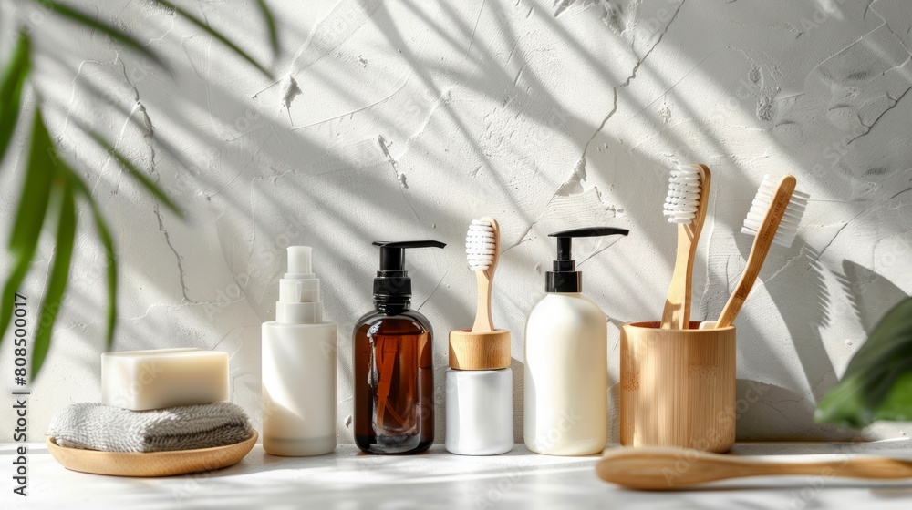 Eco cosmetic product and tool set, soap, shampoo bottle, bamboo toothbrush Natural wooden brushes, zero waste, no plastic. Eco cosmetic product and tool set, soap, shampoo bottle, bamboo toothbrush Natural wooden brushes, zero waste, no plastic.