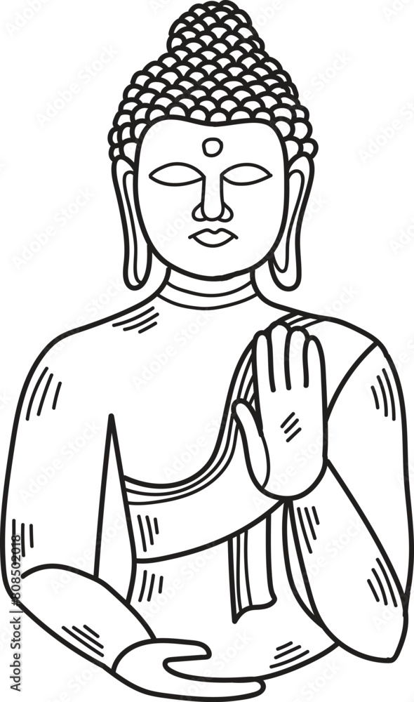 A drawing of a Buddha statue with a hand on its chest A drawing of a Buddha statue with a hand on its chest