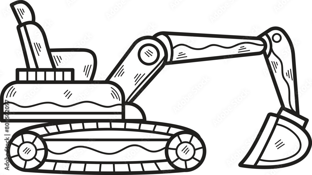 The vehicle is a large excavator, and it is sitting on a track The vehicle is a large excavator, and it is sitting on a track