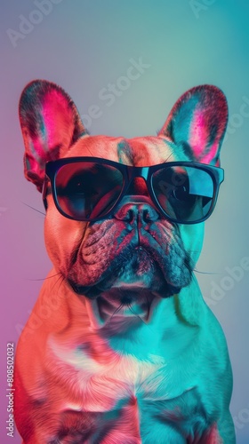 a French Bulldogs wearing sunglasses retro 70s color palette, low saturation