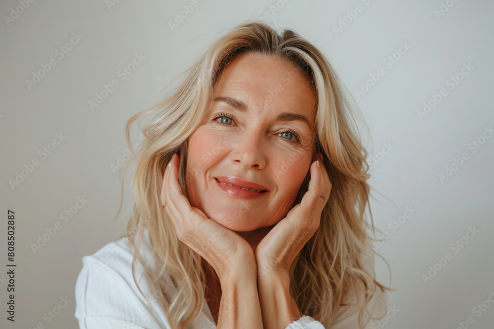 a woman with blonde hair and a white shirt a woman with blonde hair and a white shirt