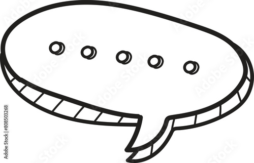 A cartoonish drawing of a speech bubble with four dots in the middle