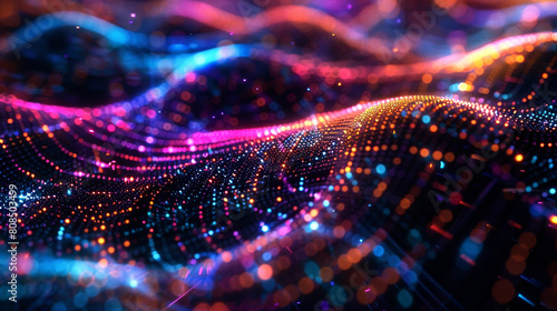 An array of digital threads illuminated by a kaleidoscope of colors, creating a complex network.
