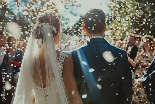 Wedding Scene: Newlyweds Surrounded by Custom-Designed Confetti photo