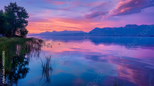 Utah's Breathtakingly Serene Lake Scenery at Sunset: A Captivating Harmony Between Sky, Water, and Land