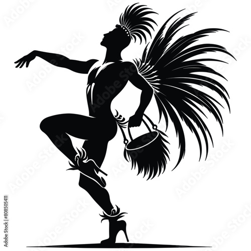 Black silhouette of samba dancer vector