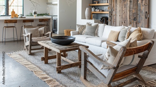 Wallpaper Mural Reclaimed wood furniture in a modern home setting Torontodigital.ca