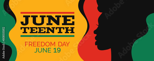 Juneteenth Freedom day June 19 african american woman profile independence day banner design  vector illustration 