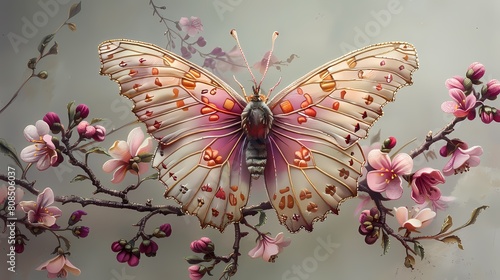 Traditional embroidery butterfly illustration poster background
