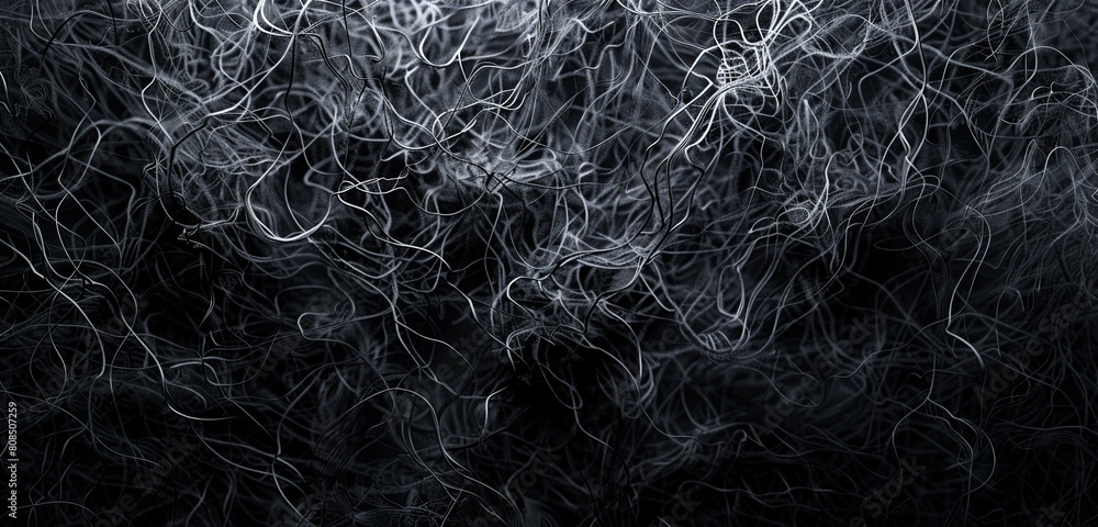 Abstract depth achieved by a chaotic tangle of lines in black and grey. Abstract depth achieved by a chaotic tangle of lines in black and grey.