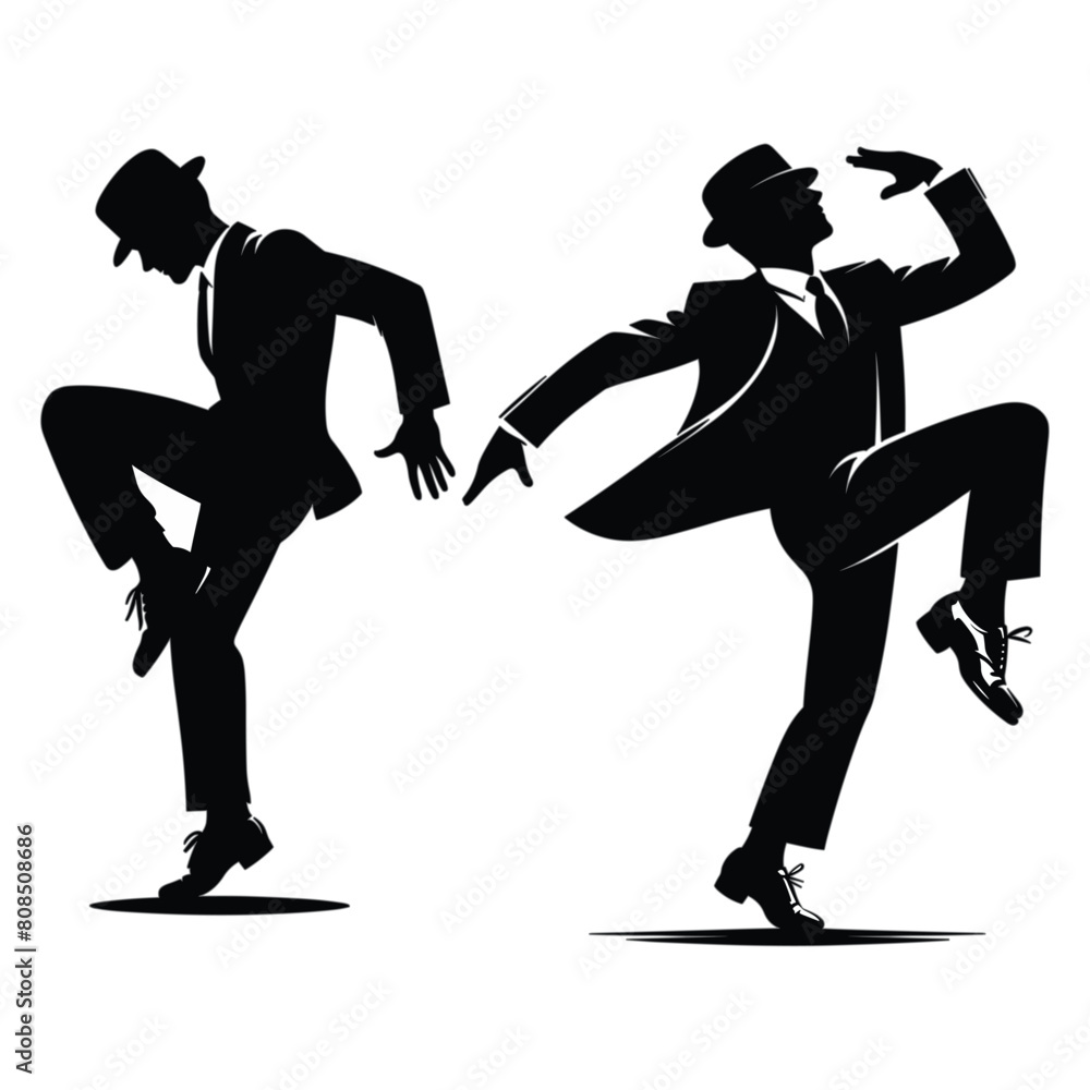 Fototapeta premium Black silhouette of Tap dancer vector