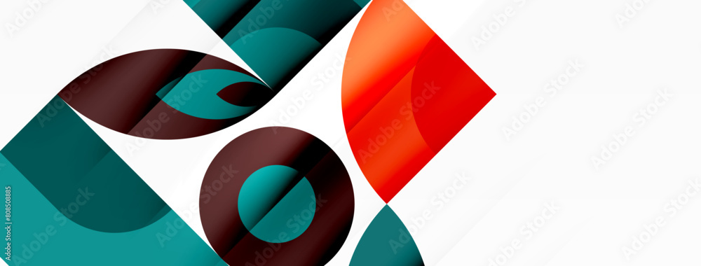 A vibrant logo design featuring circles and squares in electric blue and carmine hues, with a symmetrical pattern on a white background. Inspired by textile art and geometry A vibrant logo design featuring circles and squares in electric blue and carmine hues, with a symmetrical pattern on a white background. Inspired by textile art and geometry