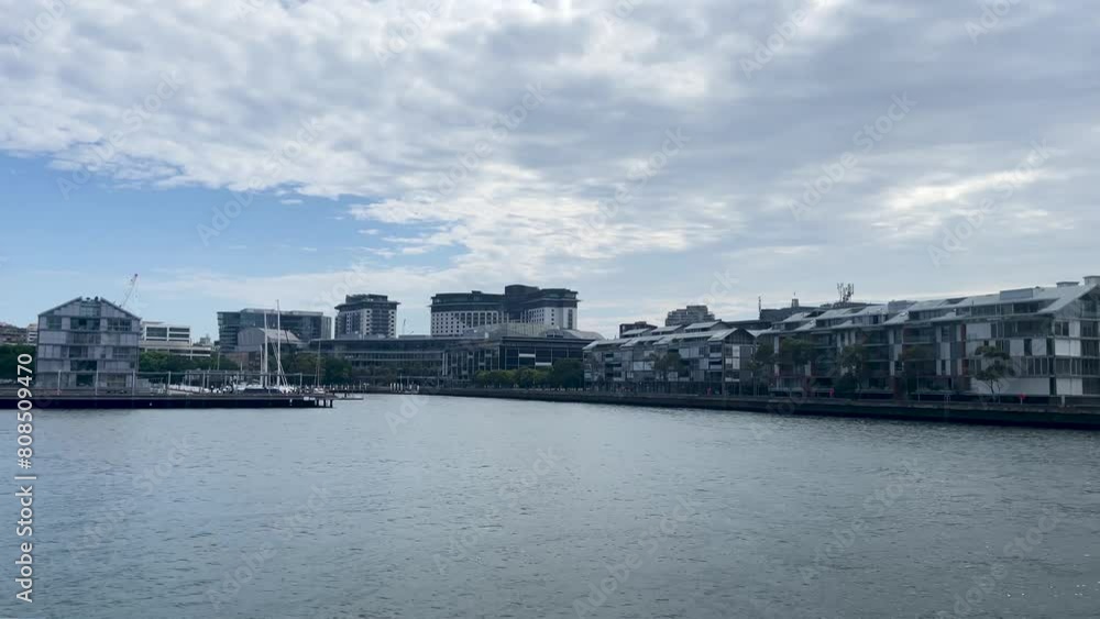 Passing Wharf Harbour in Sydney Australia on cloudy day filmed on iphone Passing Wharf Harbour in Sydney Australia on cloudy day filmed on iphone