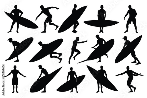 Set of Surfer silhouette black Silhouette Design with white Background and Vector Illustration