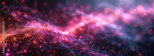 Ethereal background with pink and purple glowing particles on a dark background. Created with Ai photo