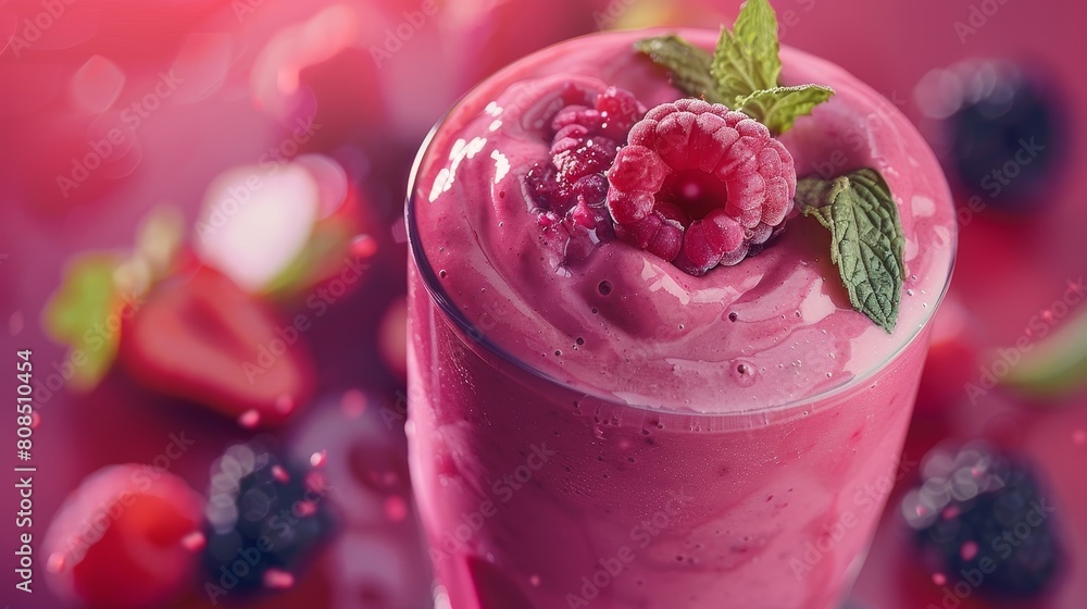 Fresh mixed berry smoothie with mint, high contrast lighting, smooth gradient background Fresh mixed berry smoothie with mint, high contrast lighting, smooth gradient background
