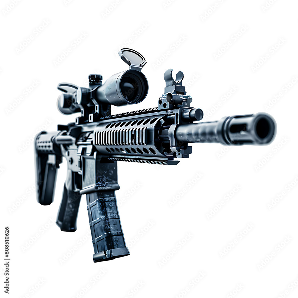 Machine gun and rifle shooting, Isolated on transparent background.