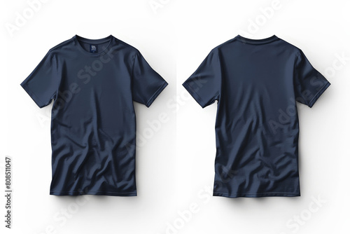 A plain navy blue tshirt mockup template with front and back side on white background,