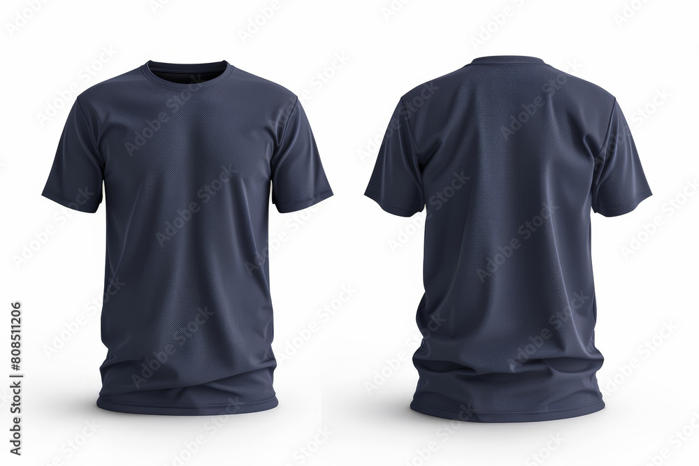 A plain navy blue tshirt mockup template with front and back side on white background, A plain navy blue tshirt mockup template with front and back side on white background,