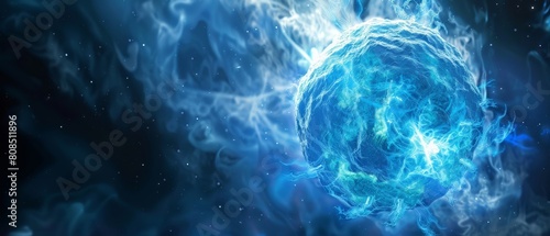 Abstract blue energy sphere symbolizing the power of quantum fields