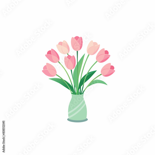 Wallpaper Mural tulip Flower in Glass vases with blue water. Cute colorful flower icon collection. White background. Flat design Torontodigital.ca