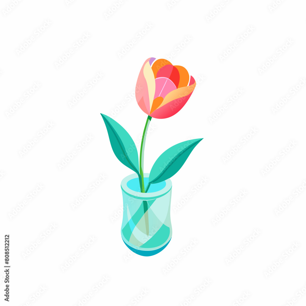 tulip Flower in Glass vases with blue water. Cute colorful flower icon collection. White background. Flat design tulip Flower in Glass vases with blue water. Cute colorful flower icon collection. White background. Flat design