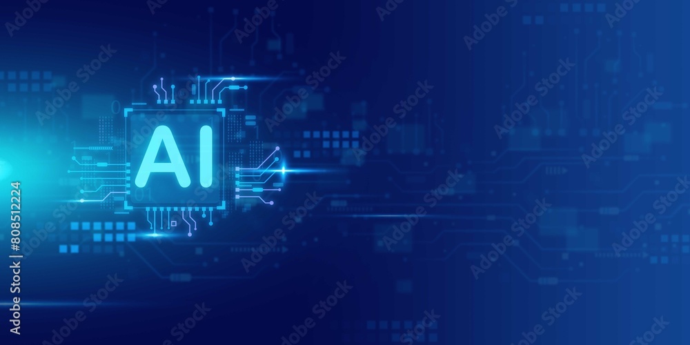 Artificial intelligence Ai self learning improving development problem solving solution tasks of future technology, ai graphics computer chip brain memory power, futuristic blue abstract background.