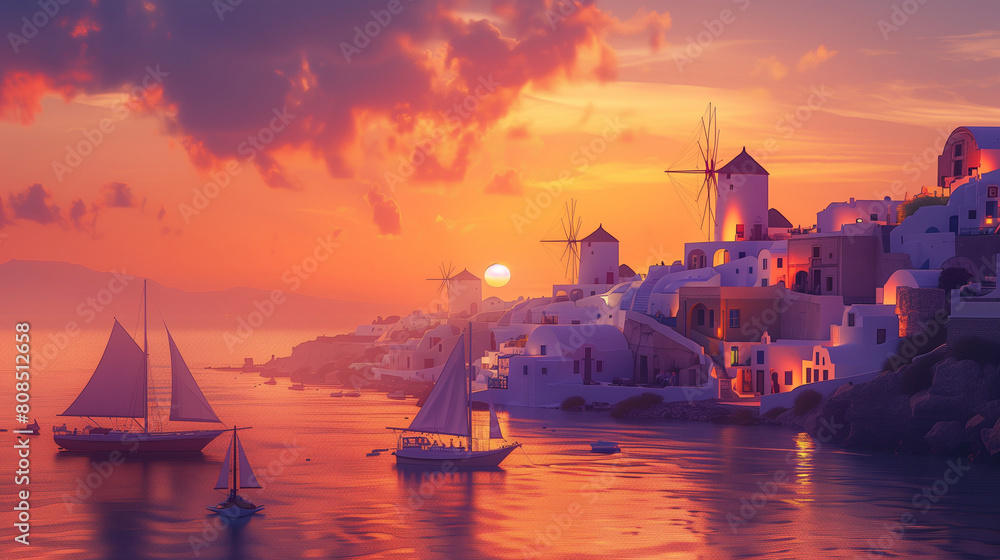 Obraz premium Sunset in Santorini, Greece