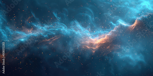  A beautiful background of dark blue and light cyan nebula with swirling, glowing gas clouds. Created with Ai
