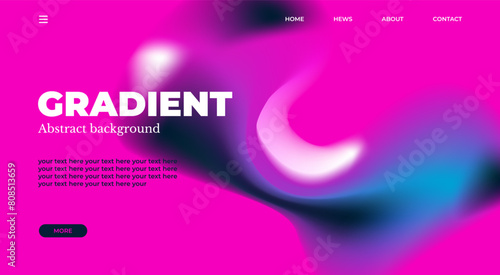 Abstract gradient web page design template, background with smooth blur shapes and sample text, copy space.Pink,blue and black color.Copy space.Wavy liquid gradient mesh.Grapic design.